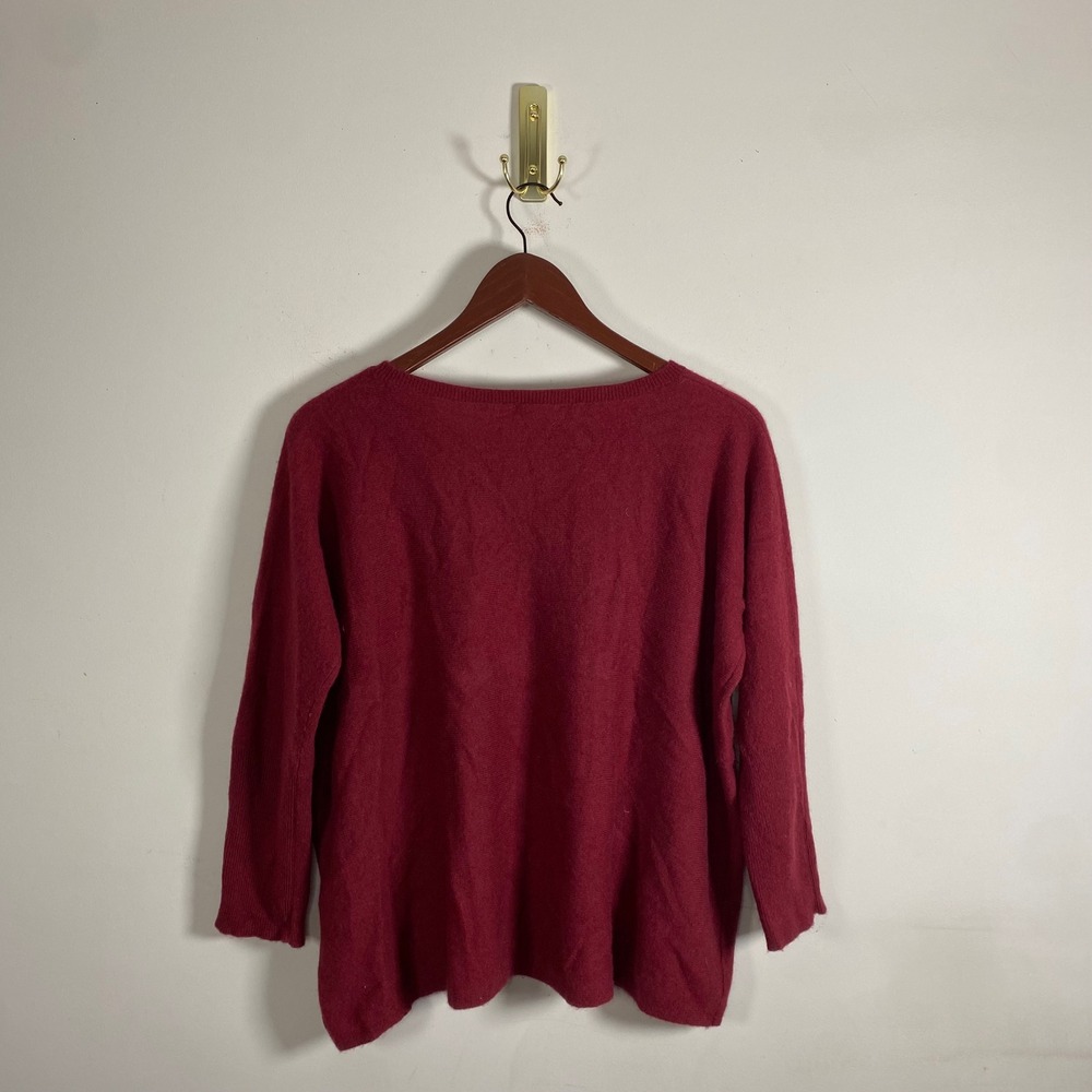 Garnet Hill 100% Cashmere Crew Neck Sweater Dolman Sleeve Merlot Red Womens Sz M - Picture 5 of 7